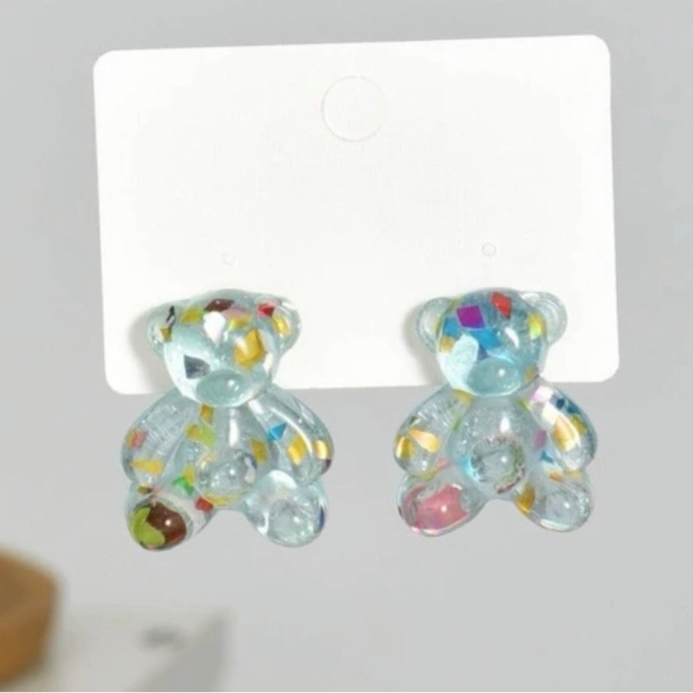 Light Blue Resin & Sequin Gummy Bear Stud-Boutique